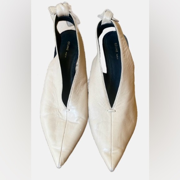 Rare Old Céline Phoebe Philo Beige Leather V Neck Slingback Heels 37.5 - Picture 1 of 10